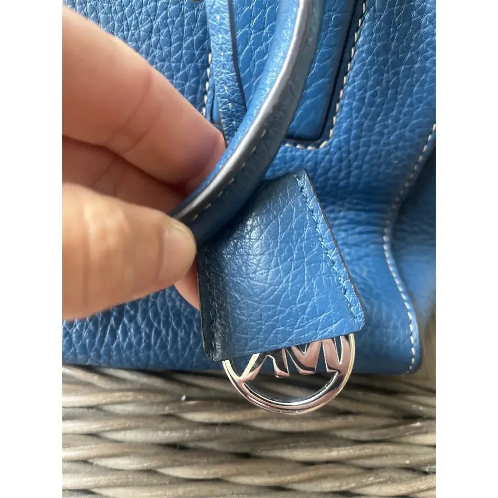 Michael Kors Kellen Saffiano Purse Leather Medium Satchel Crossbody Blue